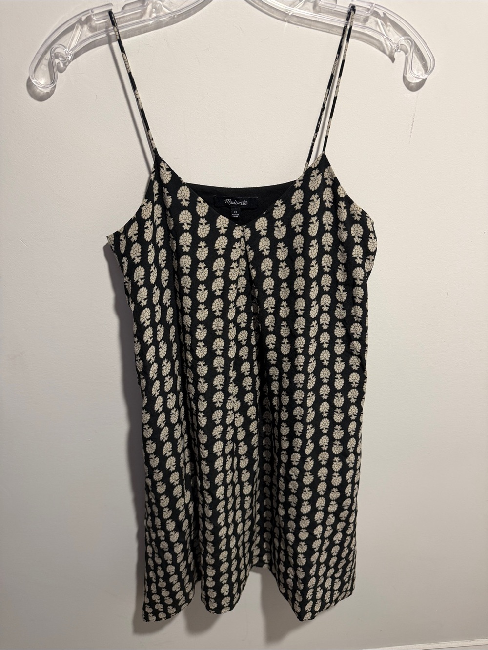 Madewell 100% Silk Black Mini Slip Dress with Cream Floral Motif Size XS